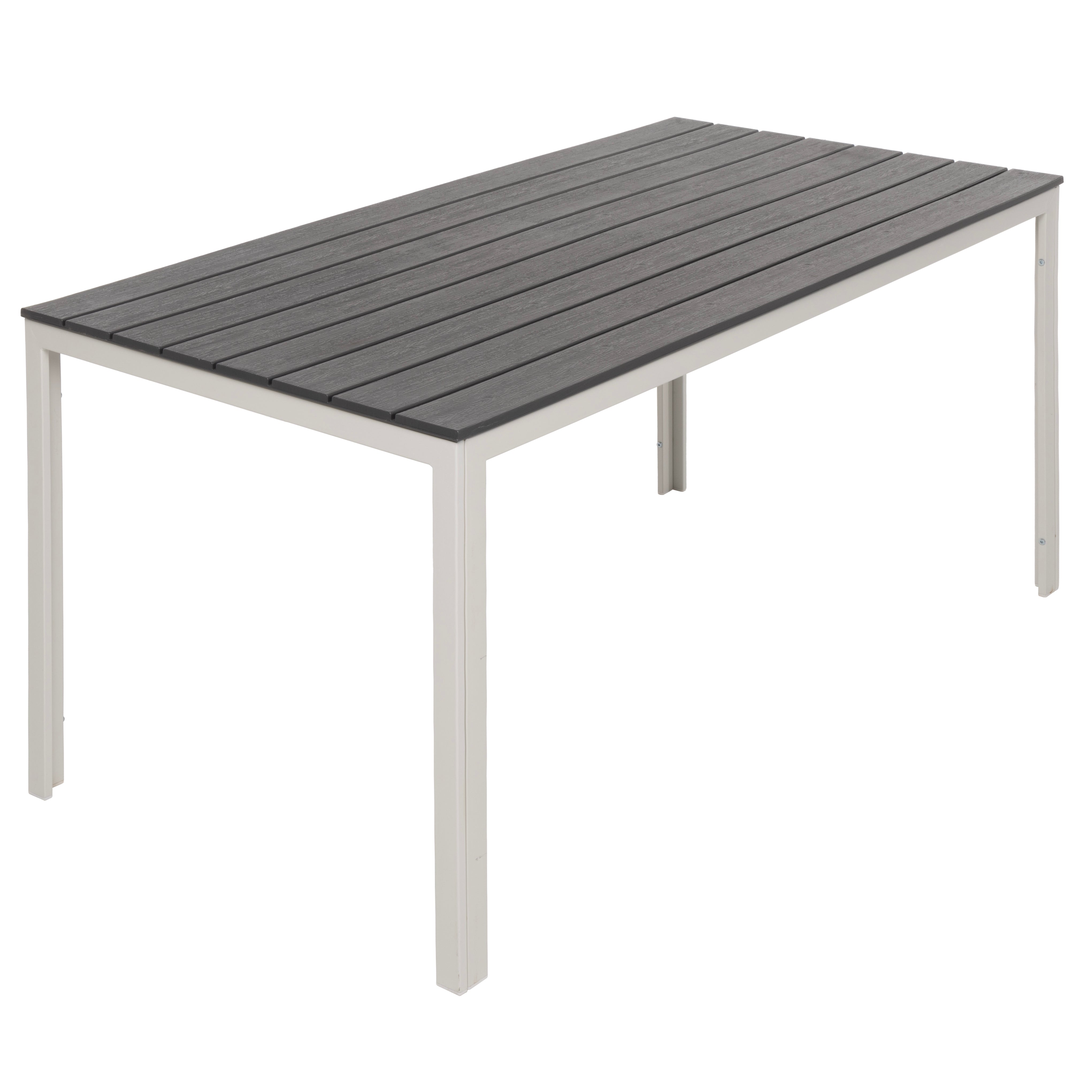 VESTIAMO CASA GIARDINO - Tavolo da giardino in acciaio Bianco con Doghe Effetto Legno Antracite - h74x156x78 cm